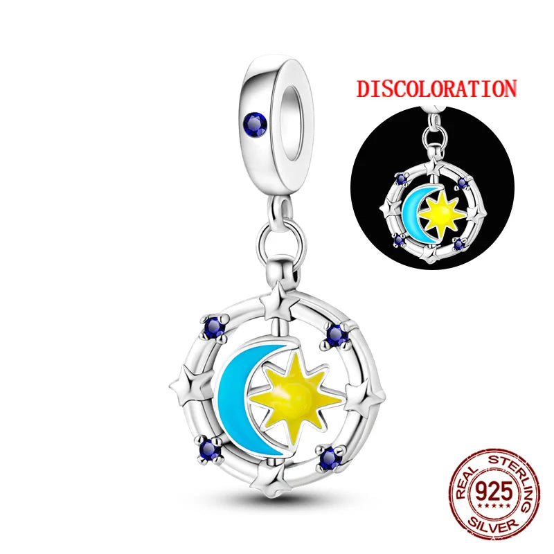 Charm luna y estrellas luminoso plata 925 – Abalorio brillante para pulsera tipo Pandora mujer