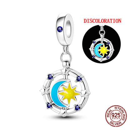 Charm luna y estrellas luminoso plata 925 – Abalorio brillante para pulsera tipo Pandora mujer