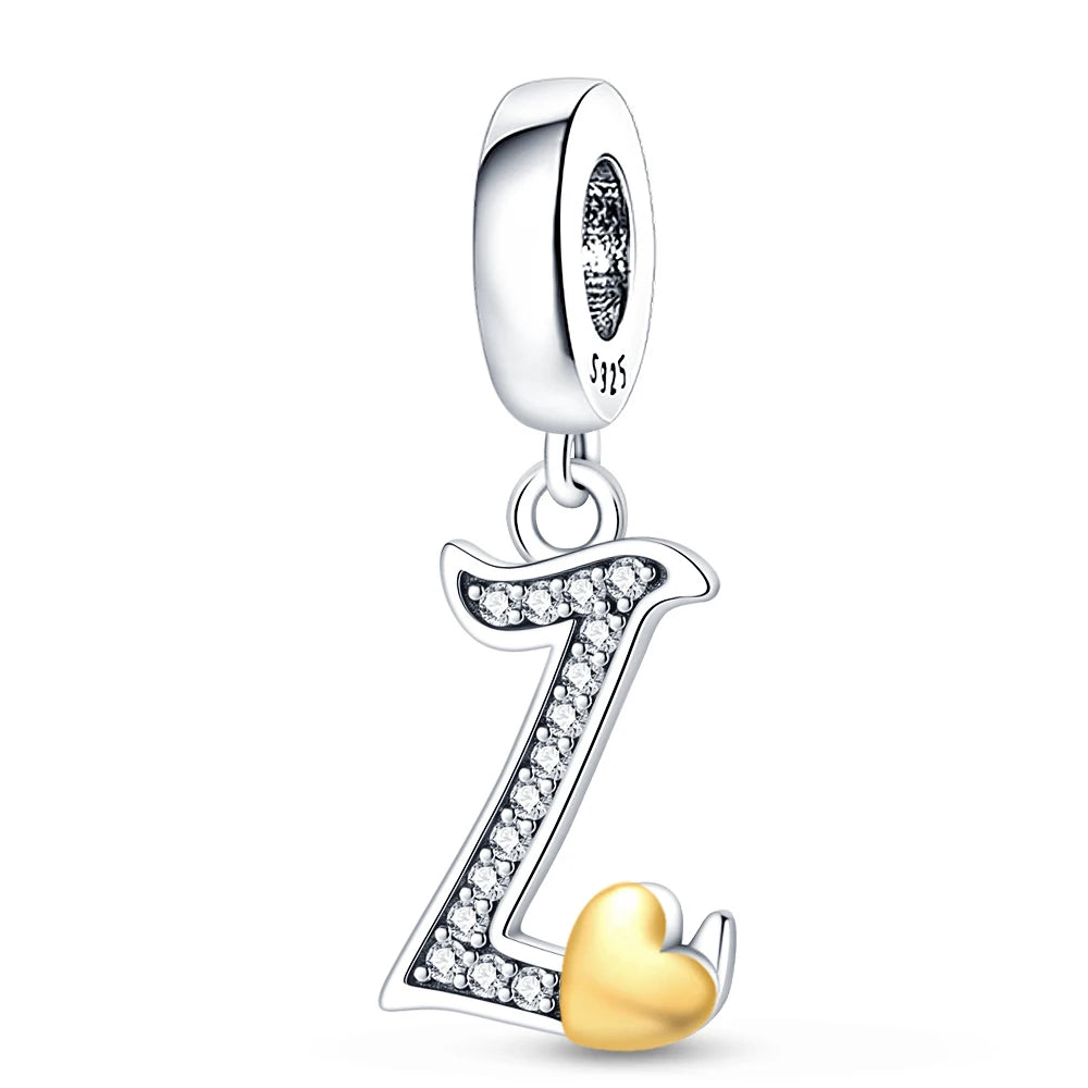 Charm letras alfabeto inglés de plata 925 – Colgante inicial A-Z para pulsera tipo Pandora, joyería DIY personalizada