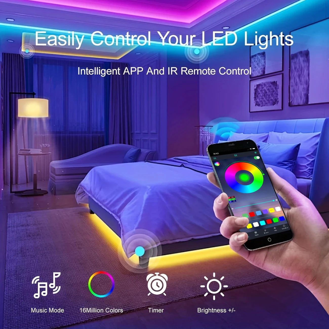 Tira LED 40M RGB con Control por APP y Mando | USB 5V | Luces Musicales con Sincronización al Ritmo | Decoración para Habitación y TV