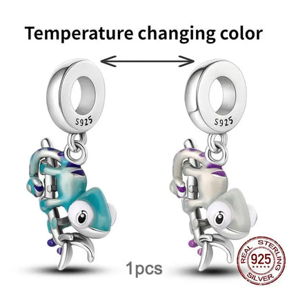 Charm camaleón y luciérnaga que brilla en la oscuridad – Plata 925 para pulsera tipo Pandora, joyería DIY única