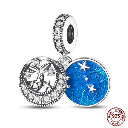 Charm Serie Océano en Plata 925 – Abalorios Tortuga, Cangrejo y Sirena para Pulsera Original Mujer