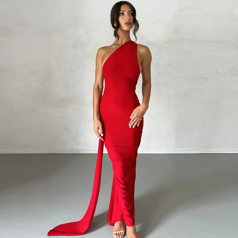 Vestido Largo Mujer Sexy 2024 | Vestido Un Hombro Espalda Descubierta Ajustable Elegante Y2K
