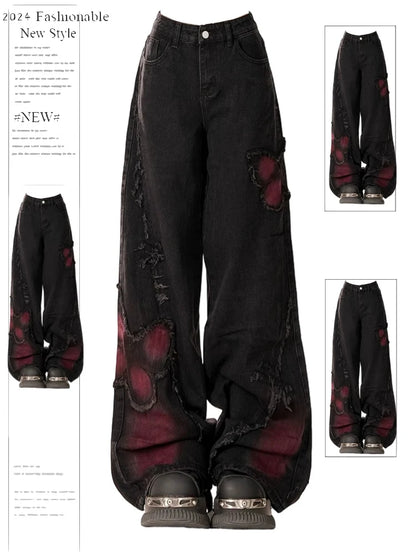 Jeans Baggy Mujer Estilo Mariposa | Pantalón Vaquero Vintage 90s Oversize Y2K Gótico