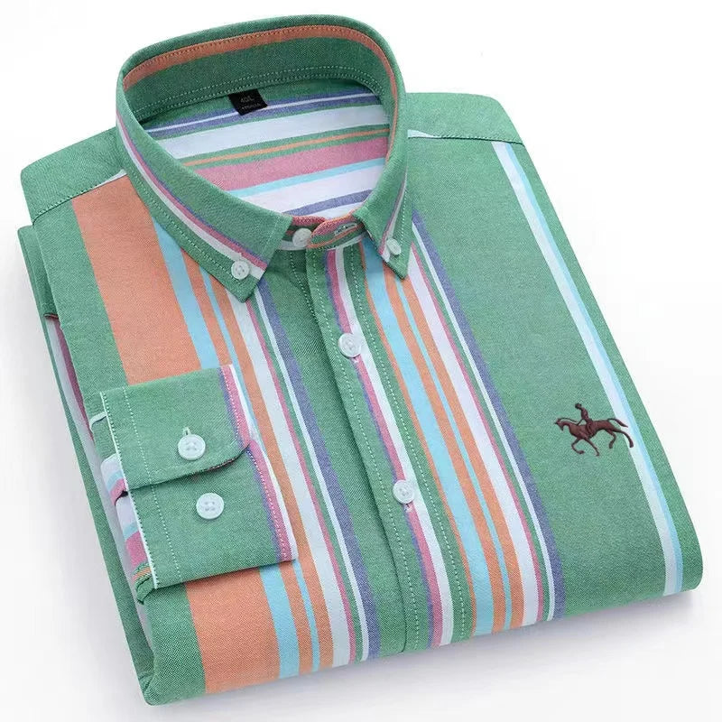 Camisa Hombre 2024 | Oxford de Algodón con Bordado de Caballo y Manga Larga Oversize