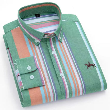 Camisa Hombre 2024 | Oxford de Algodón con Bordado de Caballo y Manga Larga Oversize