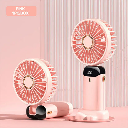 Ventilador portátil XIKCU 3000mAh – Mini USB recargable, plegable, 5 velocidades, LED, de mano, escritorio y cuello