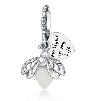 100% 925 Sterling Silver Creative Blue Luminous Firefly Charms Pendants Fit Qikaola 925 Original Bracelets DIY Birthday Jewelry