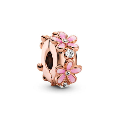 Charm Plata 925 Flores Rosadas | Cerezo y Margarita Brillante Compatible Pandora
