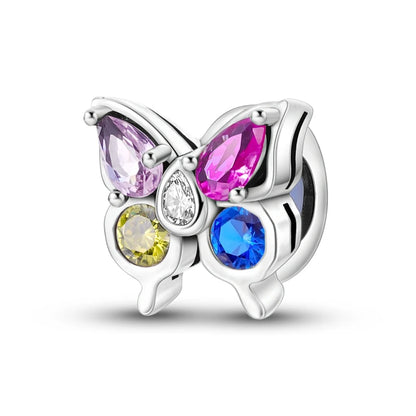 Charm de Plata 925 con Mariposa y Dragón – Abalorio Colorido con Zirconia Arcoíris para Pulseras DIY