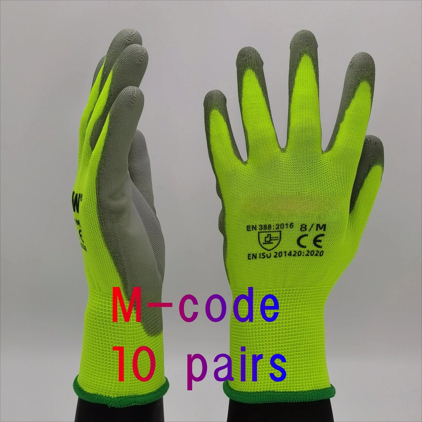 10 Pares Guantes de Trabajo PU 🧤 Antideslizantes, Resistentes y Ligeros – Guantes de Seguridad Certificados EN 388/ISO20471 (Tallas S/M/L/XL)
