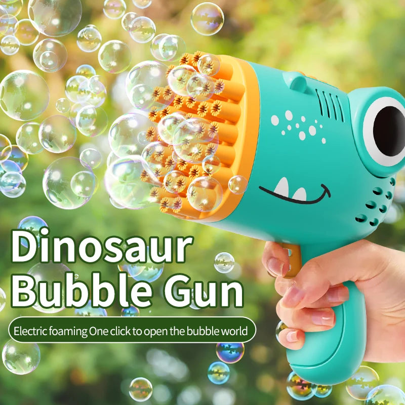 Pistola de Burbujas Dinosaurio 40 Agujeros – Máquina Automática de Burbujas Infantil Sin Batería ni Agua