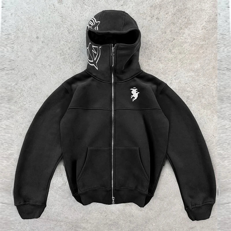 Hoodie Oversize con Bordados Gráficos – Sudadera Unisex Estilo Streetwear Y2K Harajuku Hip Hop Retro Gótica Rock