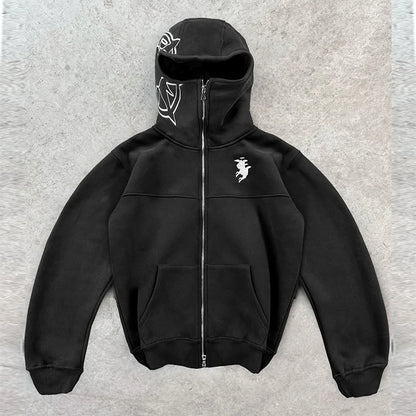 Hoodie Oversize con Bordados Gráficos – Sudadera Unisex Estilo Streetwear Y2K Harajuku Hip Hop Retro Gótica Rock