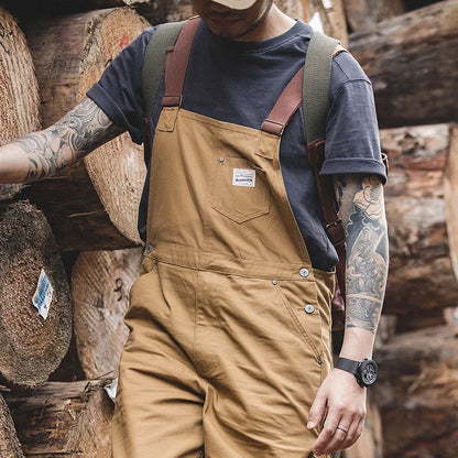 Overol Khaki para Hombre – Jumpsuit Baggy Vintage Amekaji con Bolsillos Cargo y Pantalón Oversize Recto de Trabajo