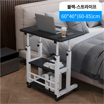 Mesa Auxiliar Doble Capa con Ruedas – Escritorio Portátil de Cama con Estante de Almacenamiento para Laptop y Dormitorio