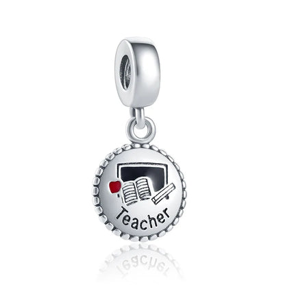 Charm colgante maestra plata 2023 – Abalorio en forma de cuaderno, lápiz y birrete para pulsera tipo Pandora mujer