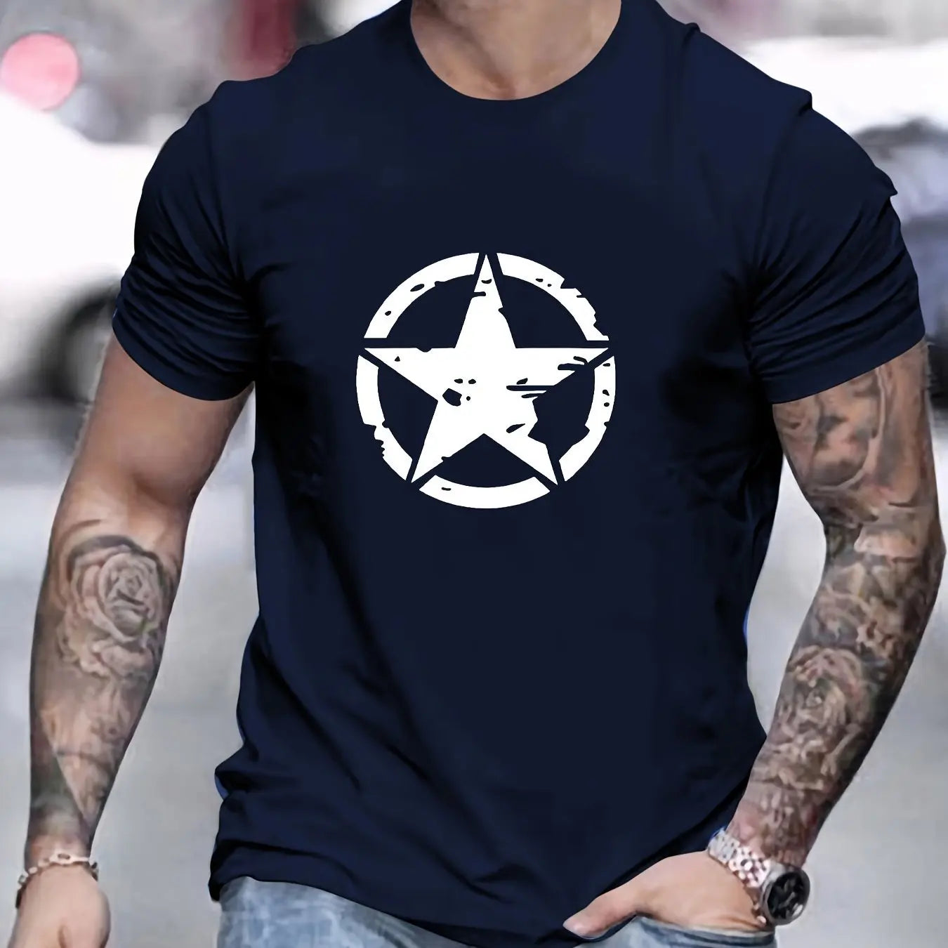 Camiseta Oversize de Algodón 100% para Hombre | Estampado Estrella, Casual y Deportiva de Verano