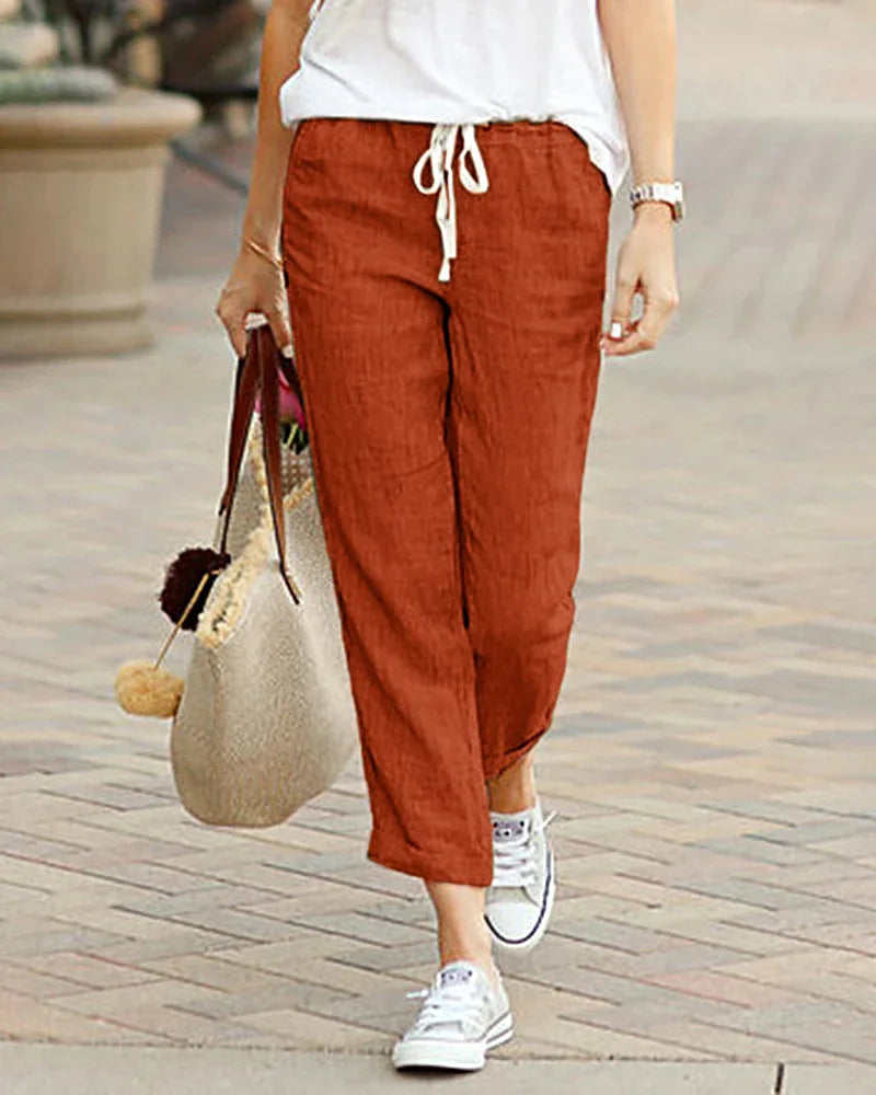 Elegant Solid Drawstring Straight Pants Fashion Women Y2K Pocket Loose Cotton Elastic Waist Baggy Pant Casual Sweatpant Trousers