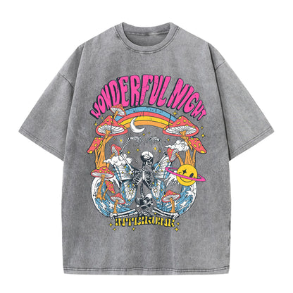 Camiseta Oversize Mujer Vintage | Estampado Esqueleto Mariposa Olas Streetwear