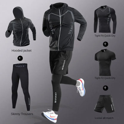 Conjunto Deportivo de Hombre 3-7 Piezas – Tracksuit Completo de Fibra Ice, Secado Rápido para Running, Gym, Ciclismo y Fitness