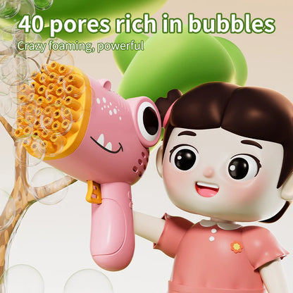Pistola de Burbujas Dinosaurio 40 Agujeros – Máquina Automática de Burbujas Infantil Sin Batería ni Agua