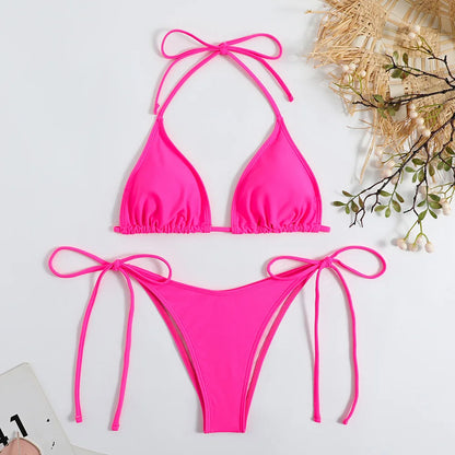 Bikini Micro Mujer 2025 | Halter Thong Lace-Up Playa y Piscina