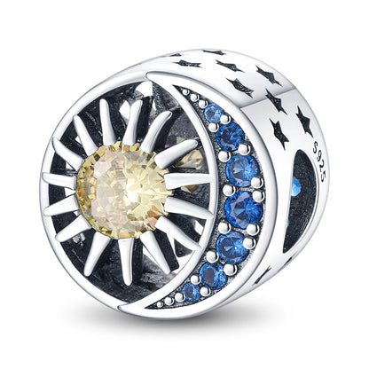 Charm cielo estrellado luna y estrella en plata 925 – Abalorio elegante para pulseras tipo Pandora, joyería DIY cósmica