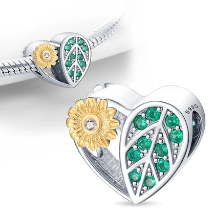 Charm Corazón con Girasoles Dorados en Plata 925 | Beads para Pulsera Original Pandora