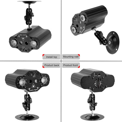 Luces de Fiesta DJ RGB Proyector Escenario Luz Estroboscópica con Control Remoto y Sonido Activado