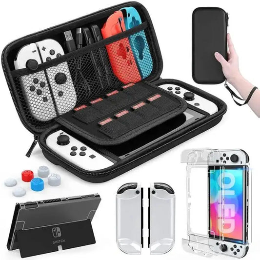Estuche protector Nintendo Switch OLED – Kit completo con funda, mica, grips y accesorios