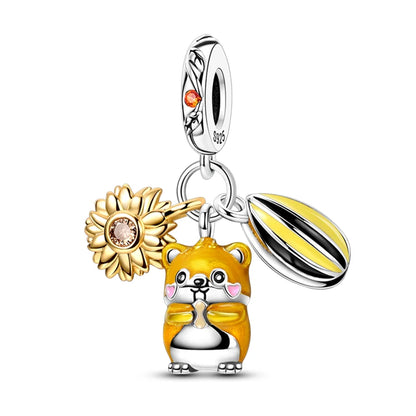 Charm de Plata S925 Hamster, Terrier y Princesa – Abalorios Brillantes para Pulseras Originales 3mm