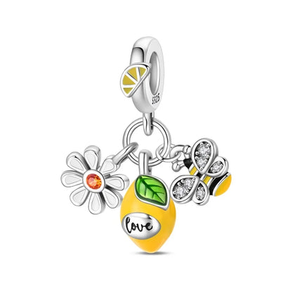 Charms de Plata 925 Frutas (Fresa, Cereza, Manzana y Aguacate) – Abalorios Coloridos para Pulseras Originales