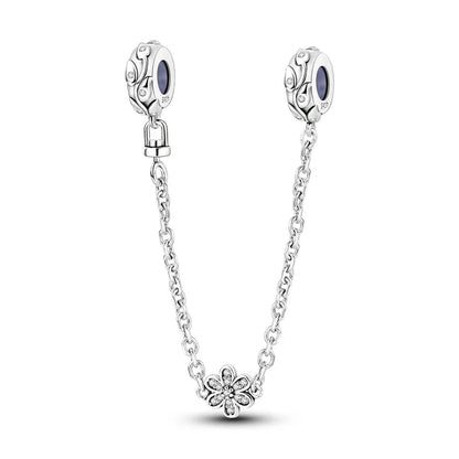 Charm de seguridad en plata 925 – Serie copo de nieve, luna, estrella, corazón y moño para pulseras tipo Pandora