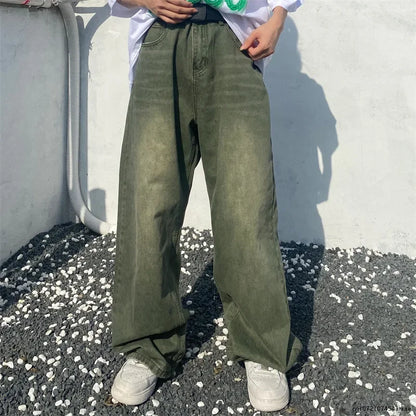 Jeans Verdes Hombre Baggy | Pantalones Oversize Wide Leg Vintage Streetwear Retro Hip Hop