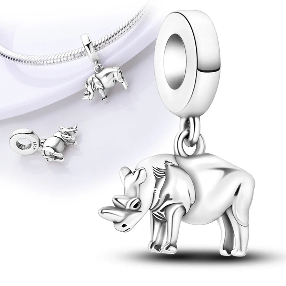 Charm de Plata 925 Animales – Dinosaurio, León, Lobo, Tigre, Conejo | Compatible con Pulsera Pandora