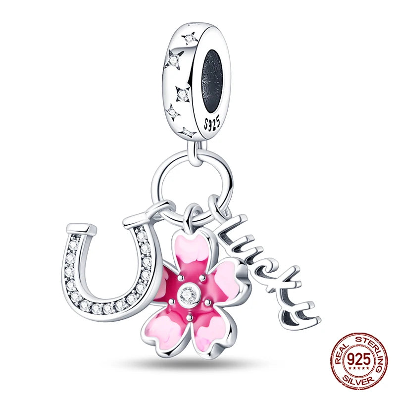 Charm de Plata S925 Mariquita de Siete Puntos y Trébol de la Suerte – Abalorio Colorido y Brillante para Pulseras Originales