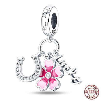 Charm de Plata S925 Mariquita de Siete Puntos y Trébol de la Suerte – Abalorio Colorido y Brillante para Pulseras Originales