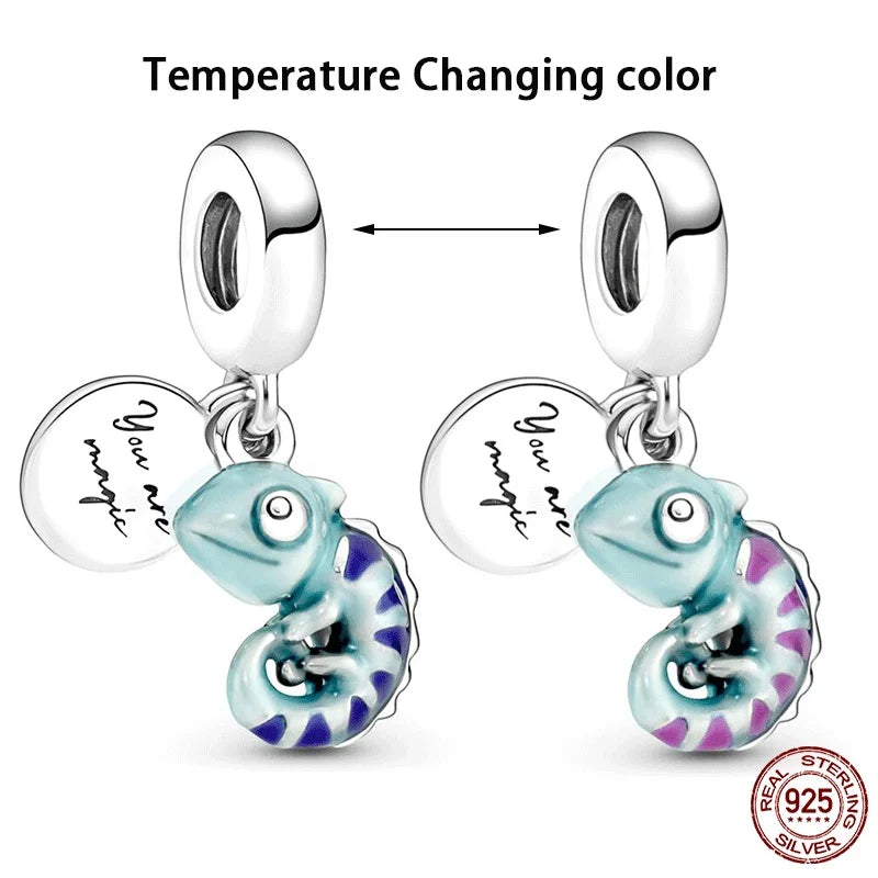 Charm camaleón y luciérnaga que brilla en la oscuridad – Plata 925 para pulsera tipo Pandora, joyería DIY única
