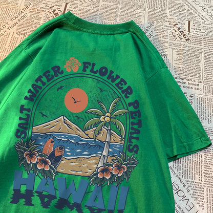 Camiseta Hawaiana Oversize Hombre Mujer | T-shirt Unisex Algodón Estilo Hip Hop Casual con Flores Tropicales Pareja