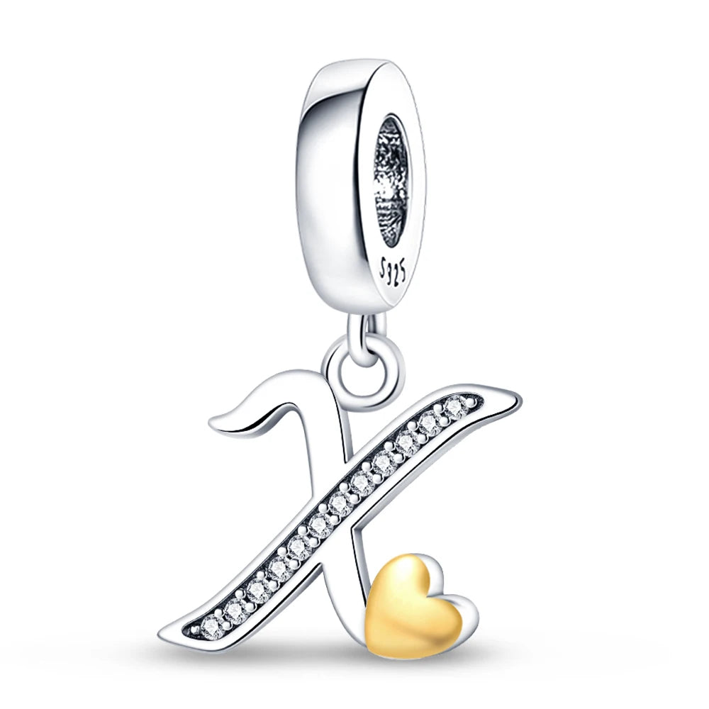 Charm letras alfabeto inglés de plata 925 – Colgante inicial A-Z para pulsera tipo Pandora, joyería DIY personalizada