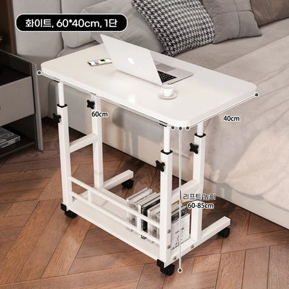 Mesa Auxiliar Doble Capa con Ruedas – Escritorio Portátil de Cama con Estante de Almacenamiento para Laptop y Dormitorio