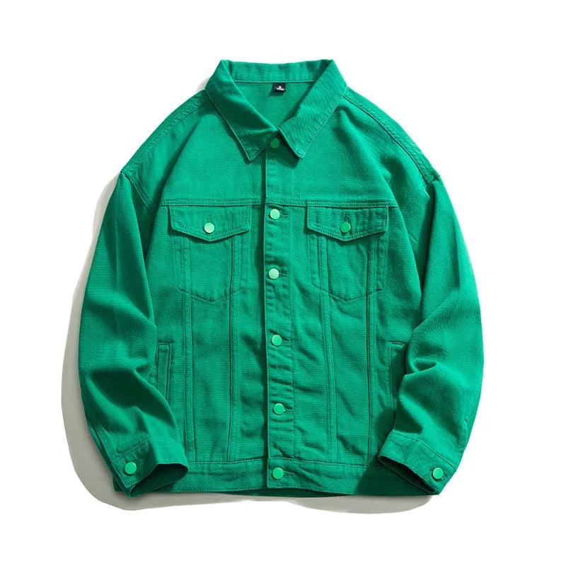 Chaqueta Vaquera Oversize Hombre 5XL | Denim Jacket Verde Blanco Azul Negro Streetwear Hip Hop Casual con Solapa