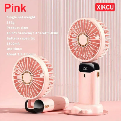 Ventilador portátil XIKCU 3000mAh – Mini USB recargable, plegable, 5 velocidades, LED, de mano, escritorio y cuello