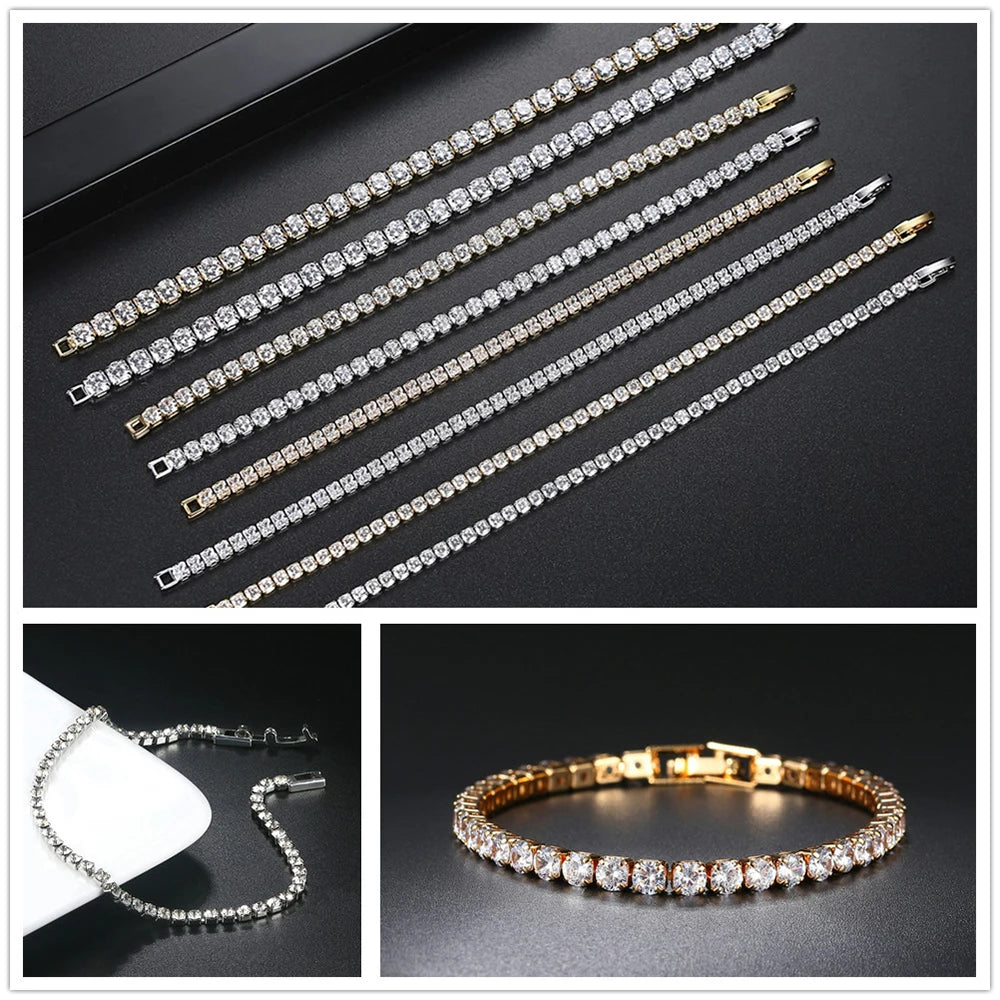 Pulsera tenis mujer plata con circonias AAA+ – Joyería elegante hip hop, cristal brillante para bodas y moda juvenil