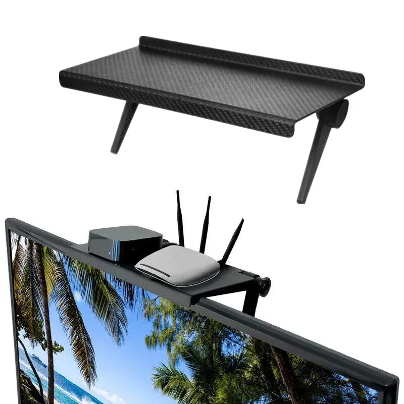 Soporte de Almacenamiento para Pantalla de TV y Computador | Estante Organizador sin Perforaciones para Router, Controles y Accesorios