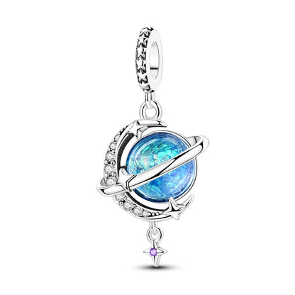 Charm de Plata 925 Trébol Azul Degradado y Flor Iris Rosa – Abalorio Elegante para Pulseras Originales