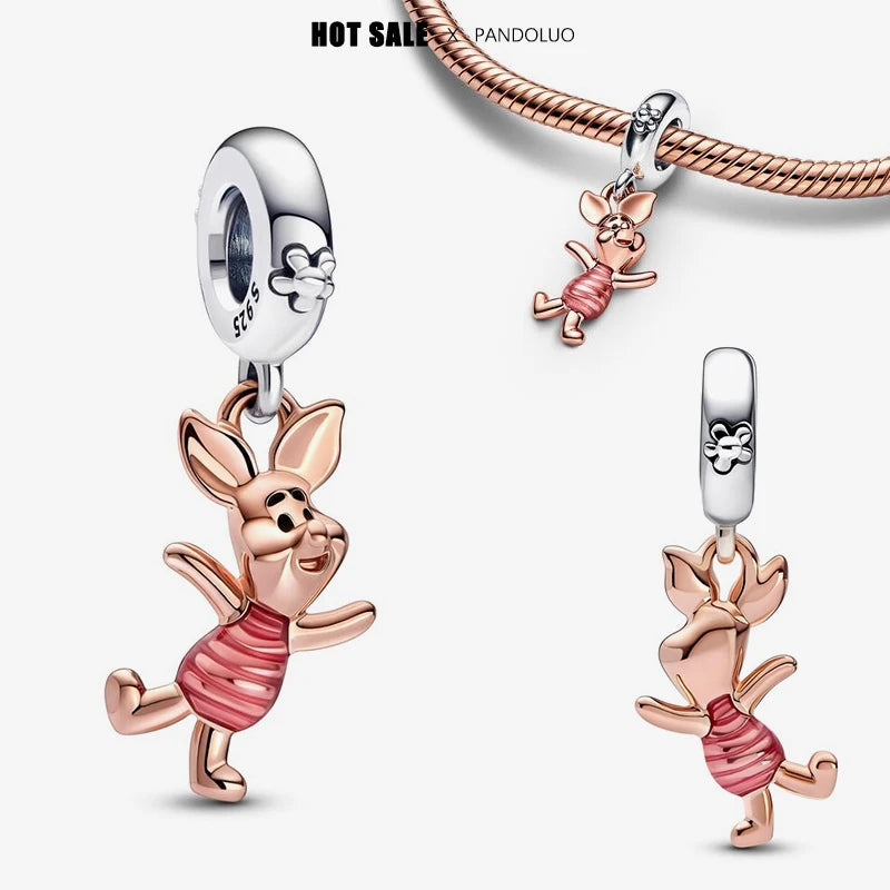 Charm Winnie the Pooh y Piglet de Plata 925 – Colgante Compatible con Pulseras Pandora