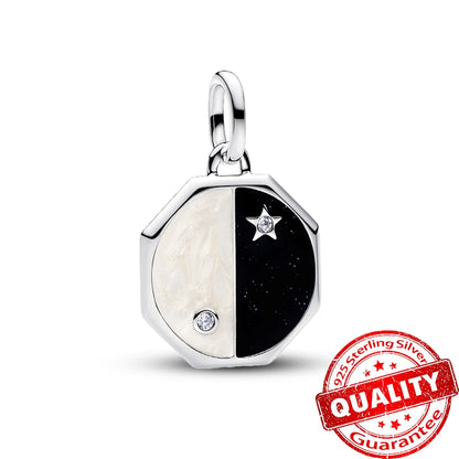 Charm de Plata 925 Trébol Azul Degradado y Flor Iris Rosa – Abalorio Elegante para Pulseras Originales