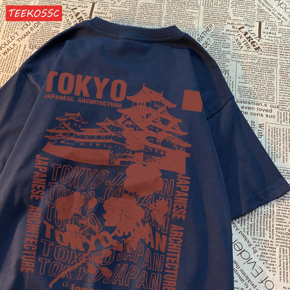Camiseta Oversize Algodón | Estampado Japonés Sakura Tokyo Streetwear Verano